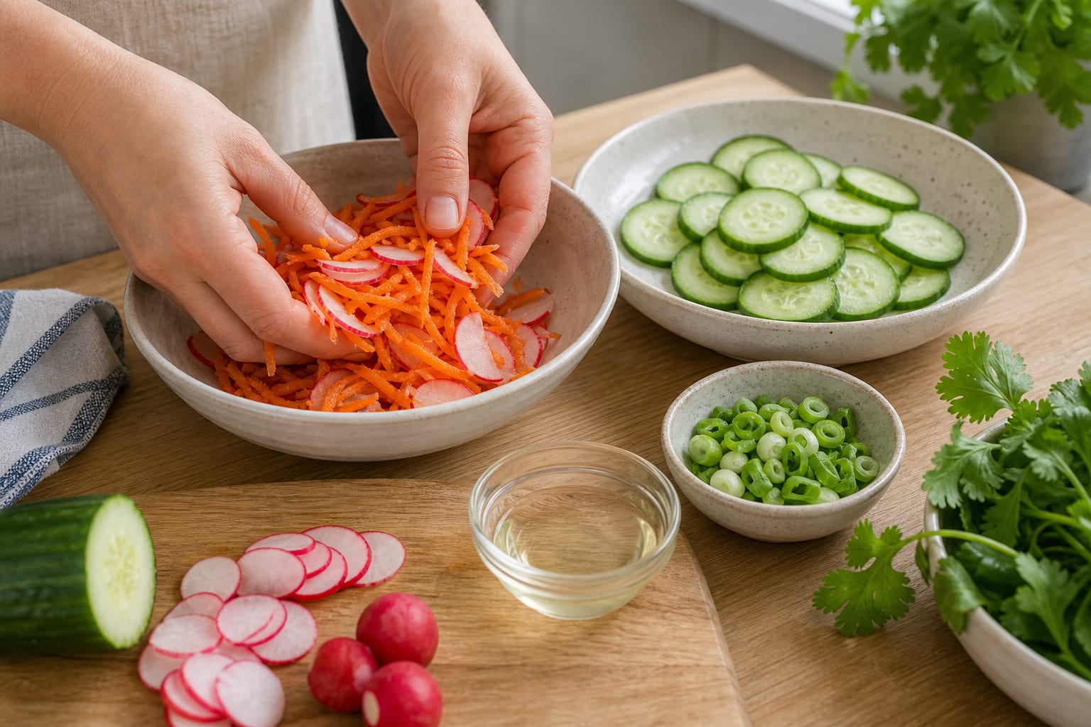 Chicken Banh Mi Rice Salad Boxes cooking step 1: Prepare the pickled vegetables.