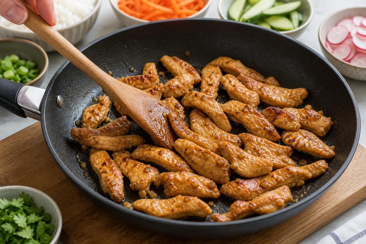 Chicken Banh Mi Rice Salad Boxes cooking step 4: Cook the chicken.