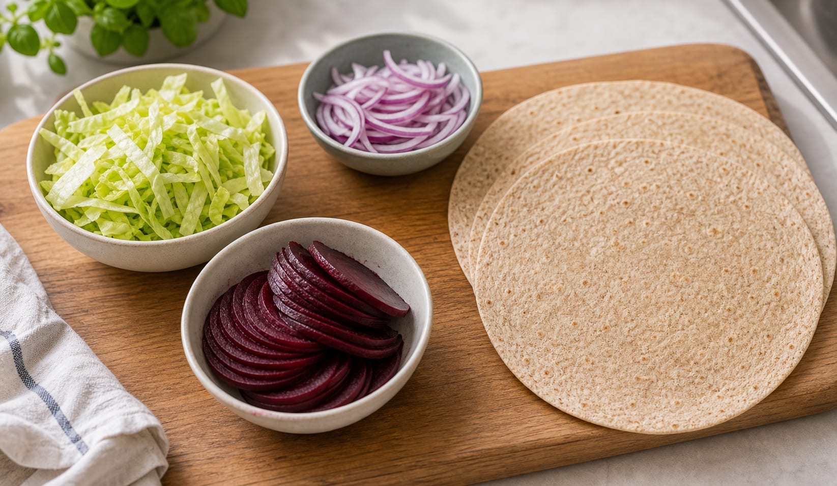Chicken Beetroot Pesto Wraps cooking step 1: Prepare the vegetables.