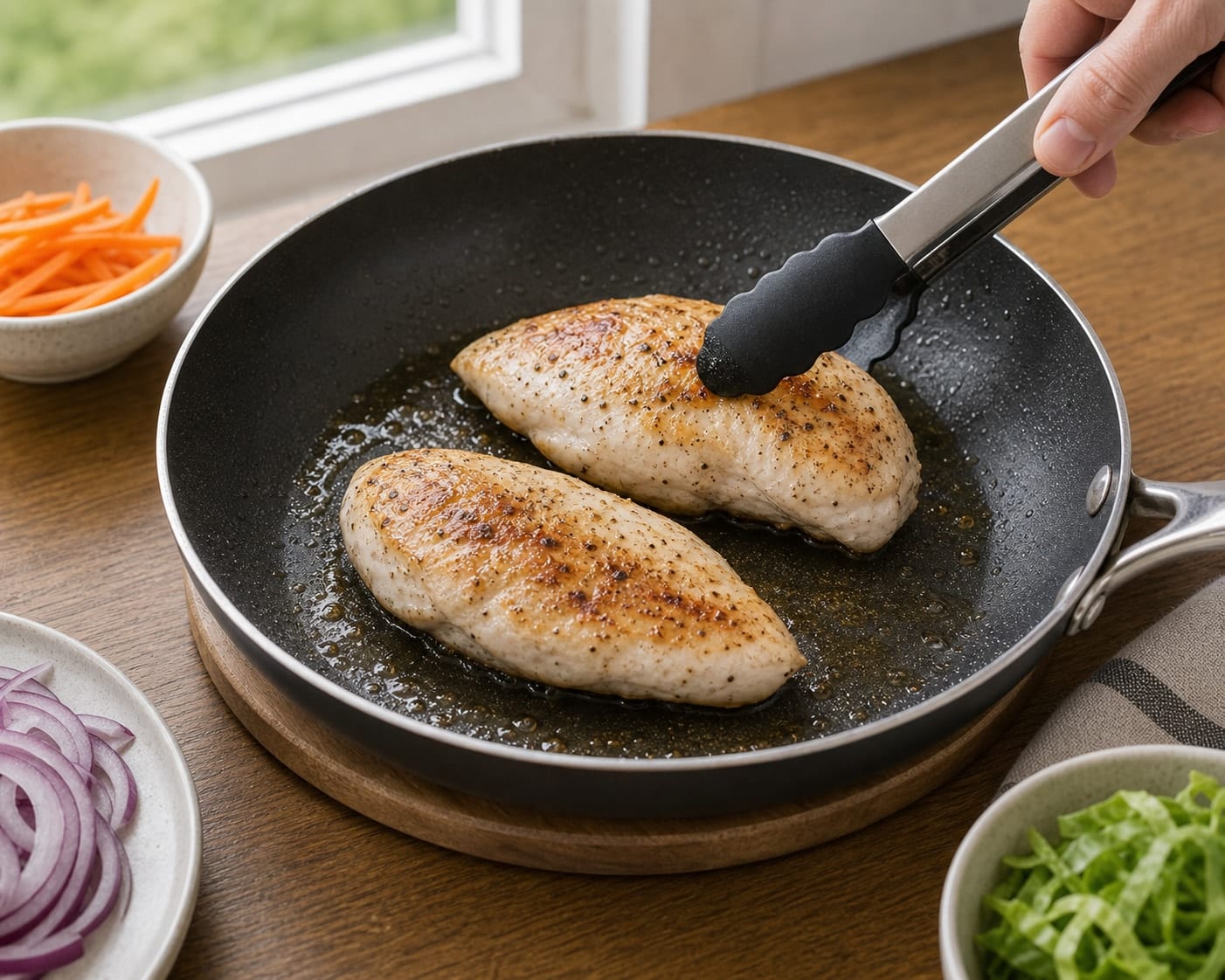 Herby Chicken Carrot Wraps with Pesto cooking step 2: Cook the protein.