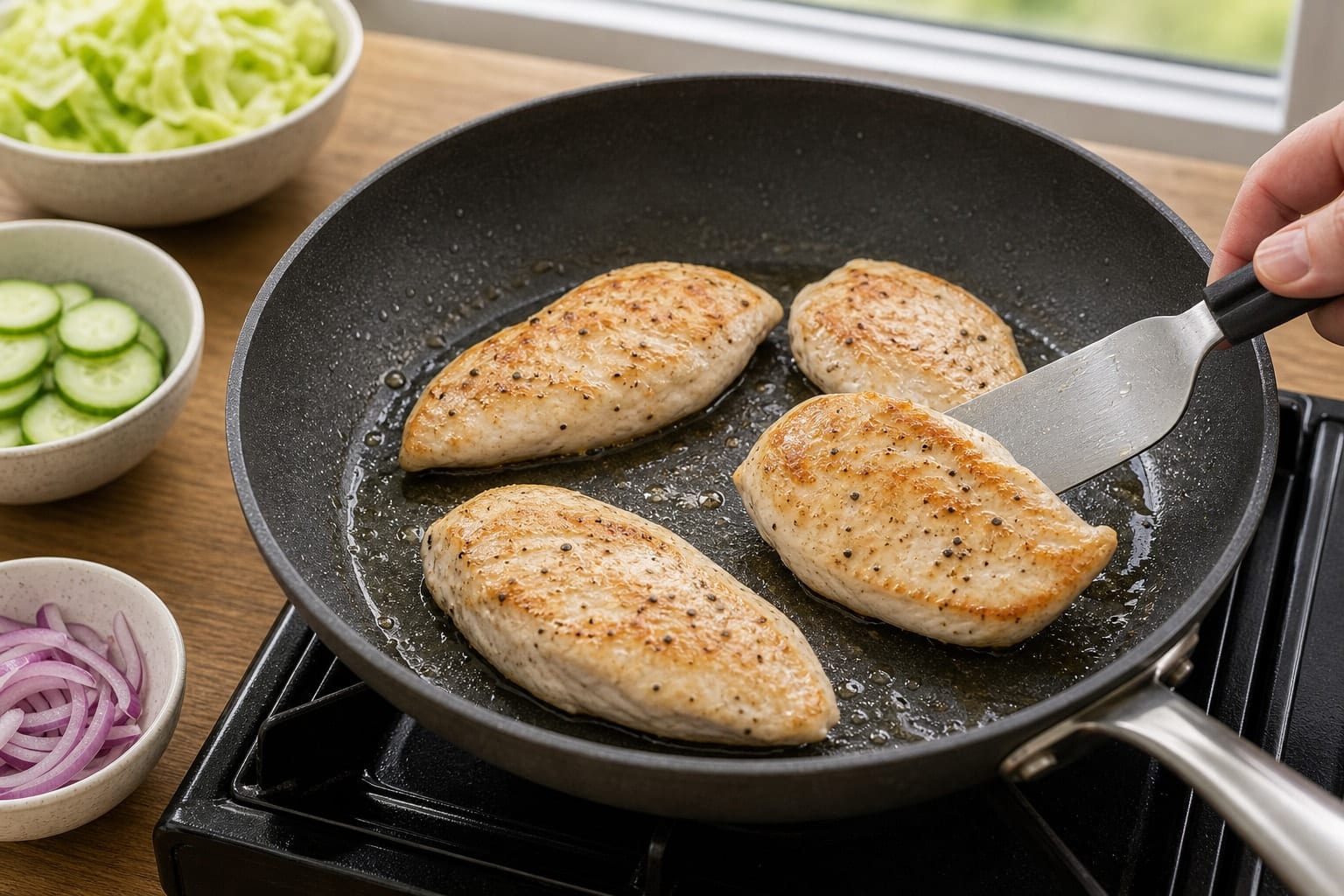 Zesty Chicken Cucumber Wraps with Lemon cooking step 2: Cook the protein.