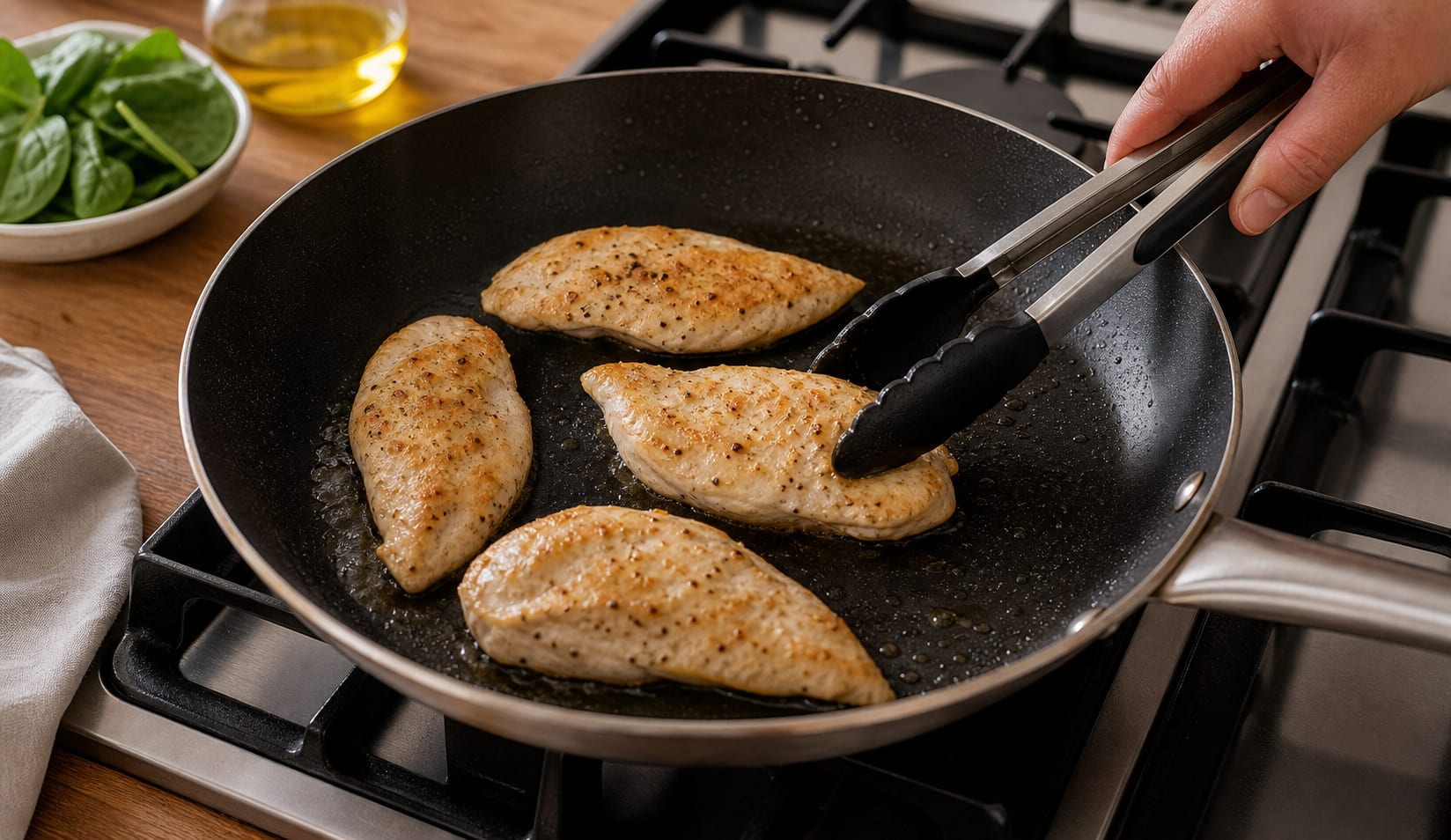 Chicken Spinach Lemon Wraps cooking step 2: Cook the protein.