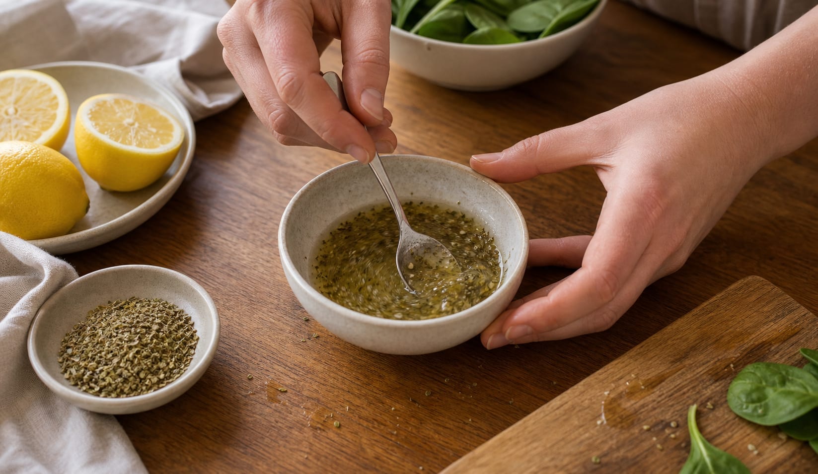 Chicken Spinach Lemon Wraps cooking step 3: Make the dressing.