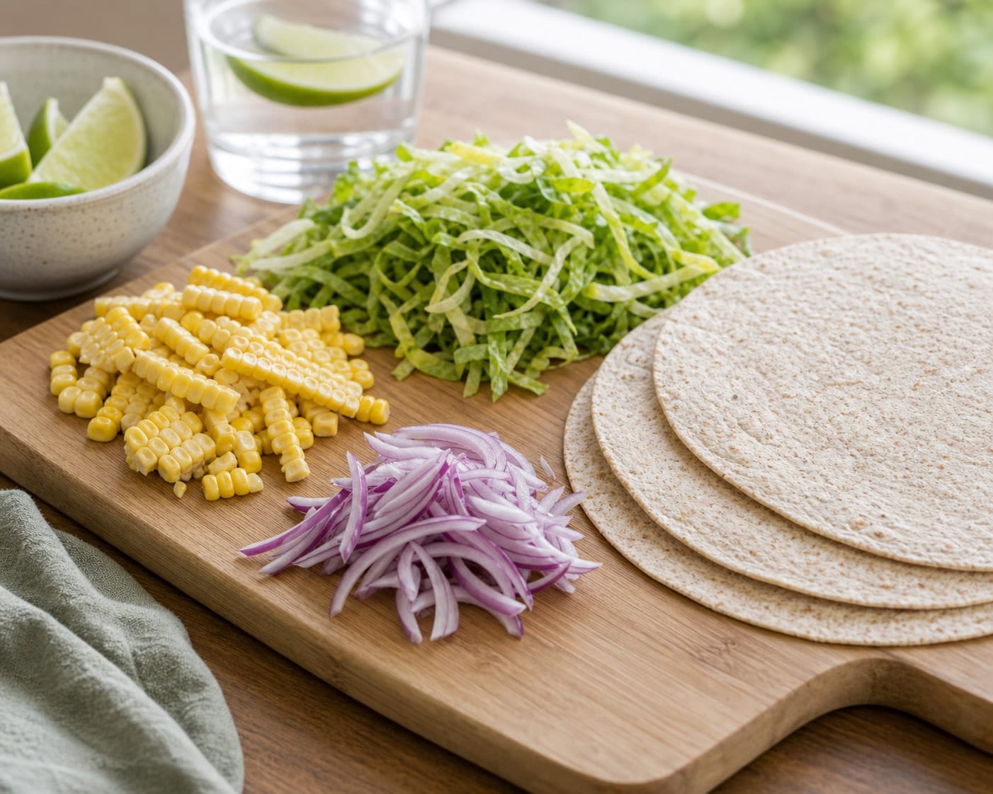 Zesty Chicken Sweetcorn Lime Wraps with Coriander cooking step 1: Prepare the vegetables.