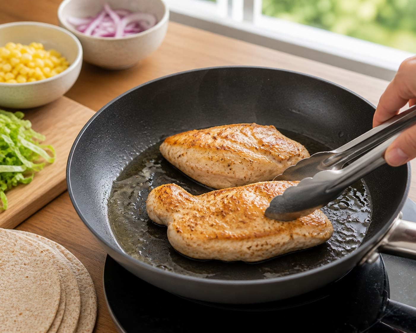 Zesty Chicken Sweetcorn Lime Wraps with Coriander cooking step 2: Cook the protein.