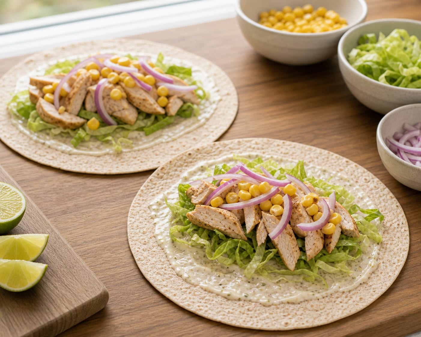 Zesty Chicken Sweetcorn Lime Wraps with Coriander cooking step 4: Fill the wraps.