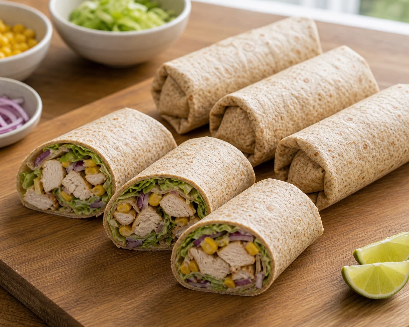 Zesty Chicken Sweetcorn Lime Wraps with Coriander cooking step 5: Roll and pack.