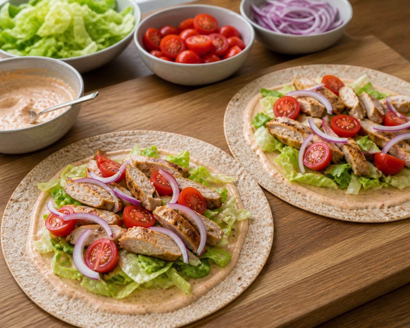 Smoky Chicken Tomato Yoghurt Wraps with Cherry Tomatoes cooking step 4: Fill the wraps.