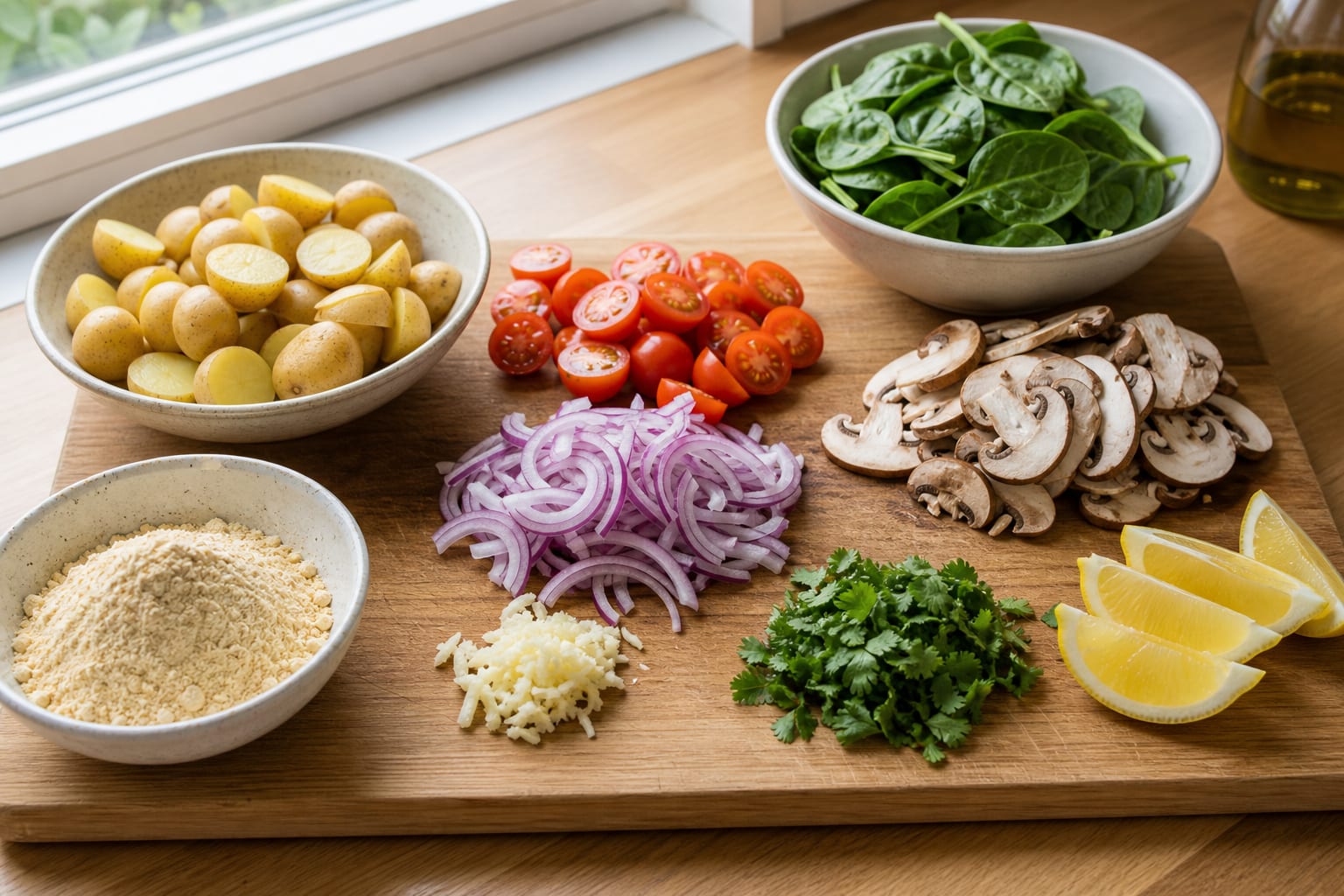 Chickpea Flour Tomato Scramble cooking step 1: Prepare the vegetables.