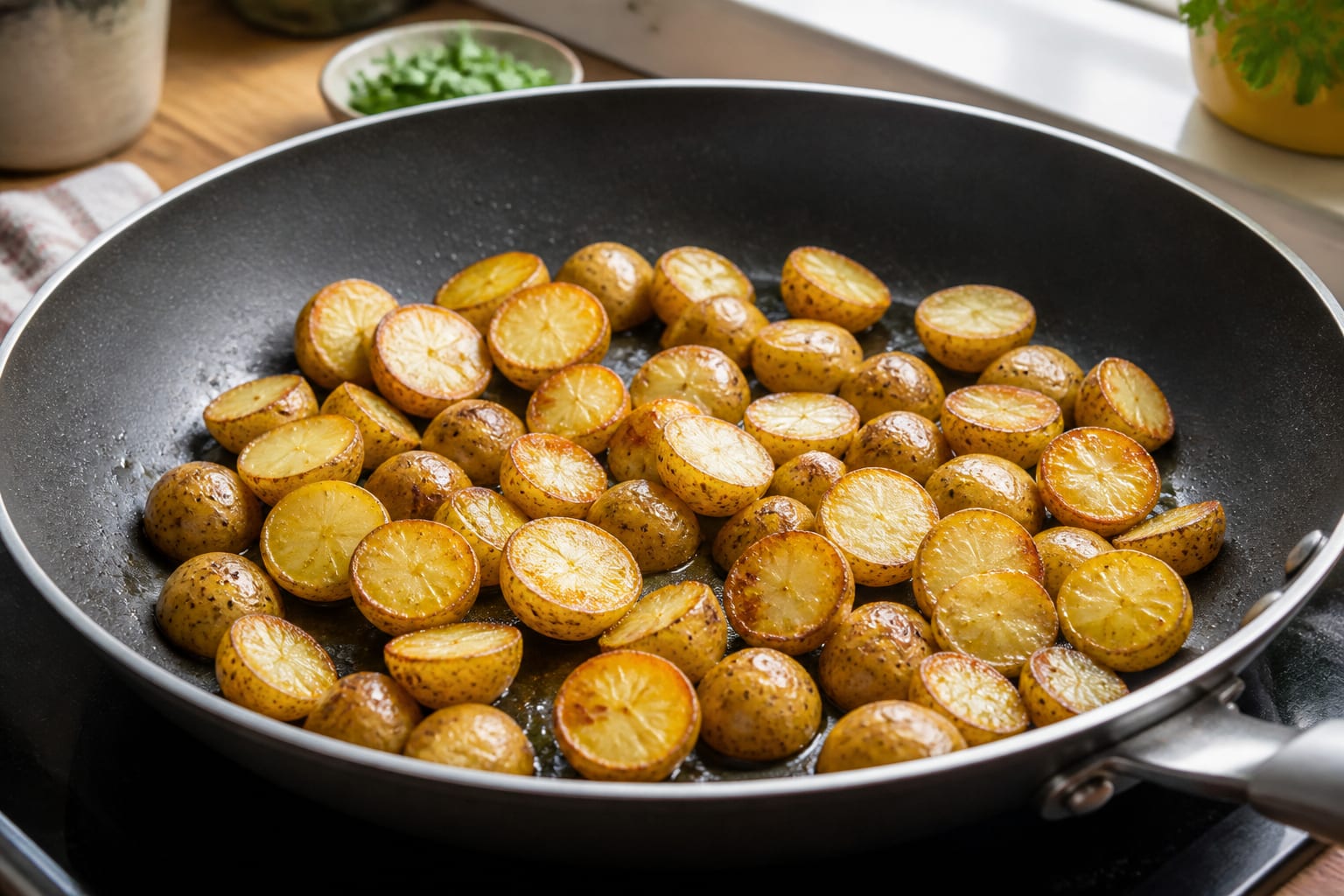 Chickpea Flour Tomato Scramble cooking step 2: Crisp the potatoes.