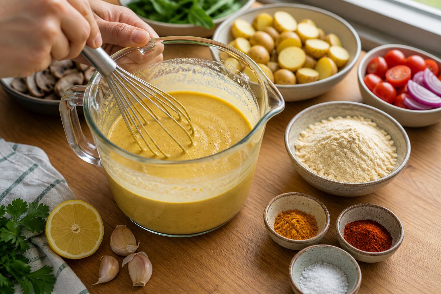 Chickpea Flour Tomato Scramble cooking step 3: Mix the chickpea batter.