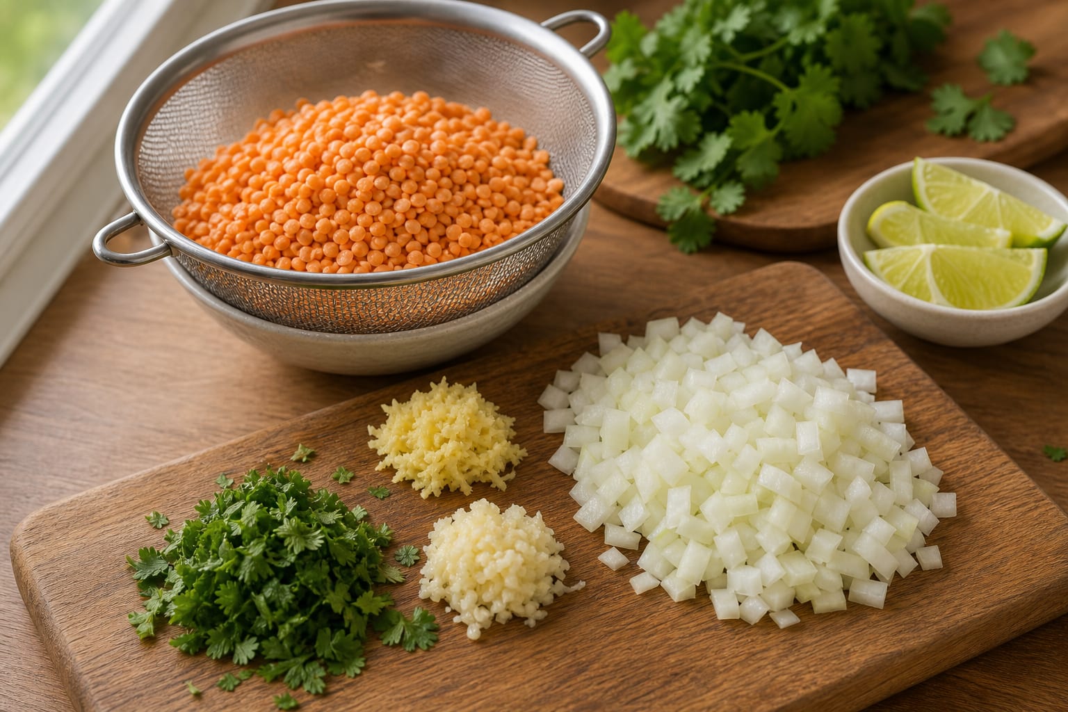 Coconut Lentil Dhal with Jammy Eggs cooking step 1: Prepare the aromatics.