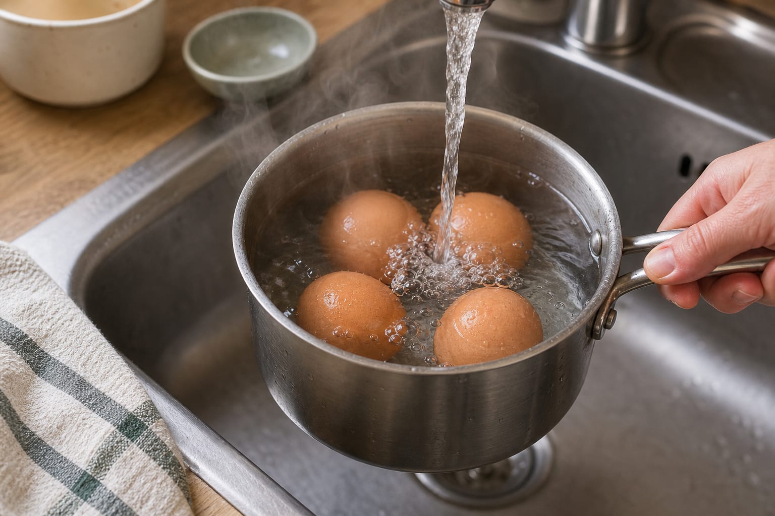 Coconut Lentil Dhal with Jammy Eggs cooking step 2: Boil the eggs.