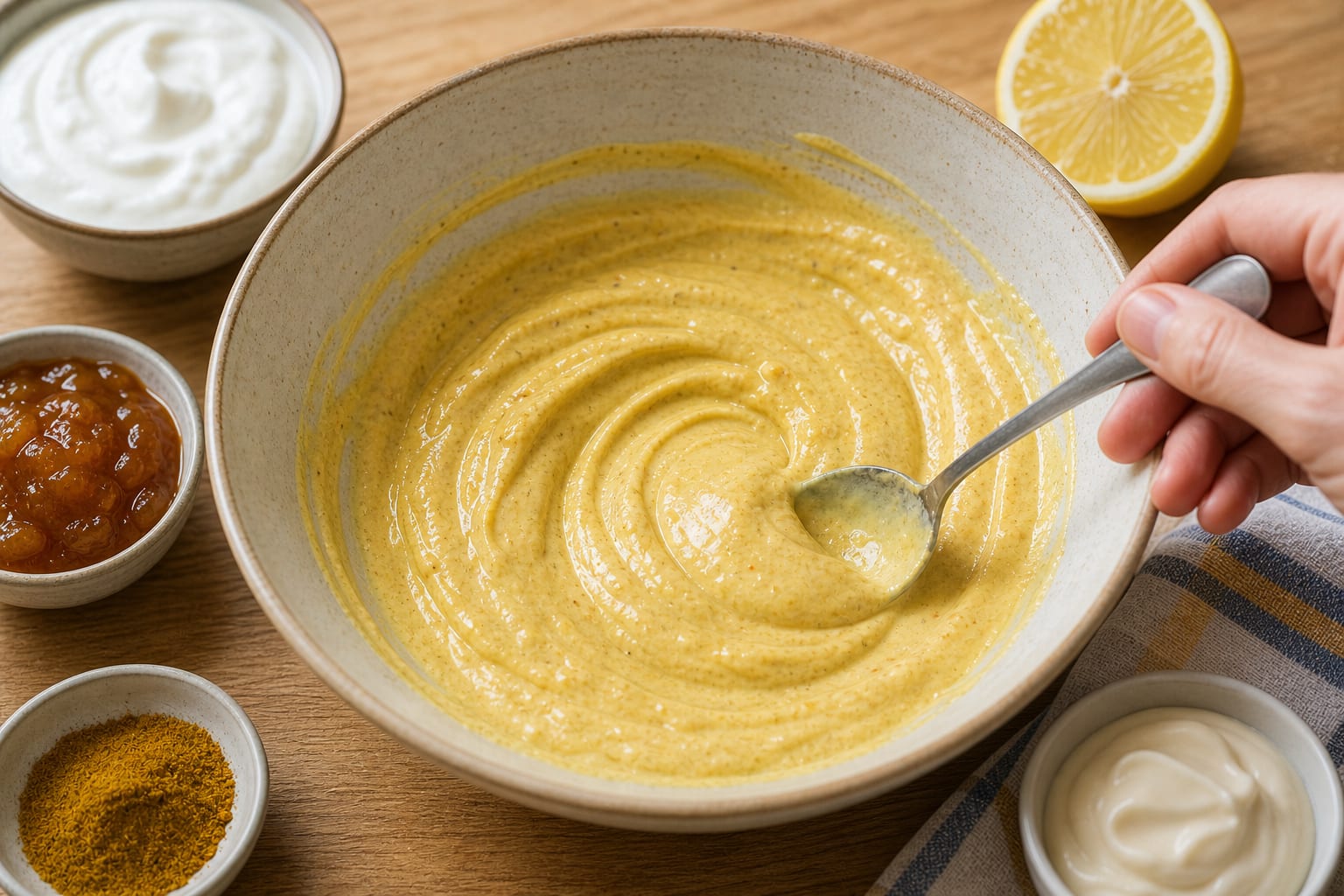 Coronation Chickpea Crunch Wraps cooking step 2: Mix the curried sauce.