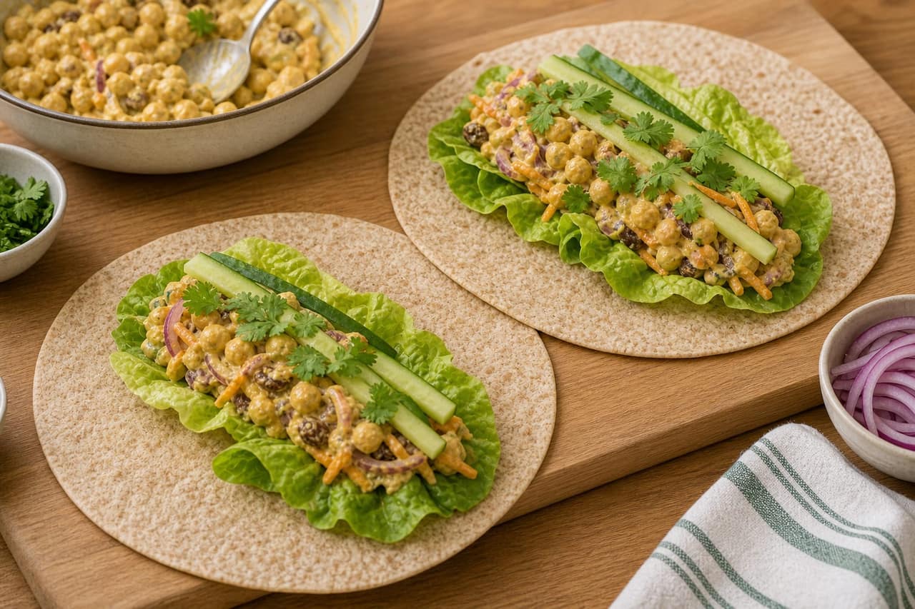 Coronation Chickpea Crunch Wraps cooking step 4: Fill the wraps.