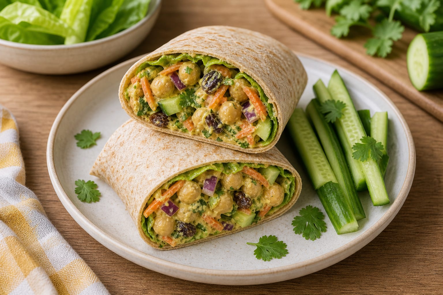 Coronation Chickpea Crunch Wraps cooking step 5: Roll and pack.