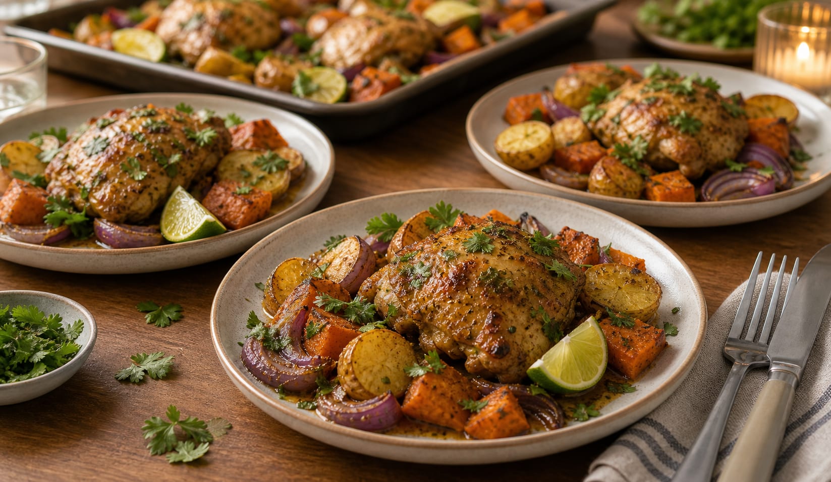 Curry Chicken Sweet Potato Traybake cooking step 6: Serve.