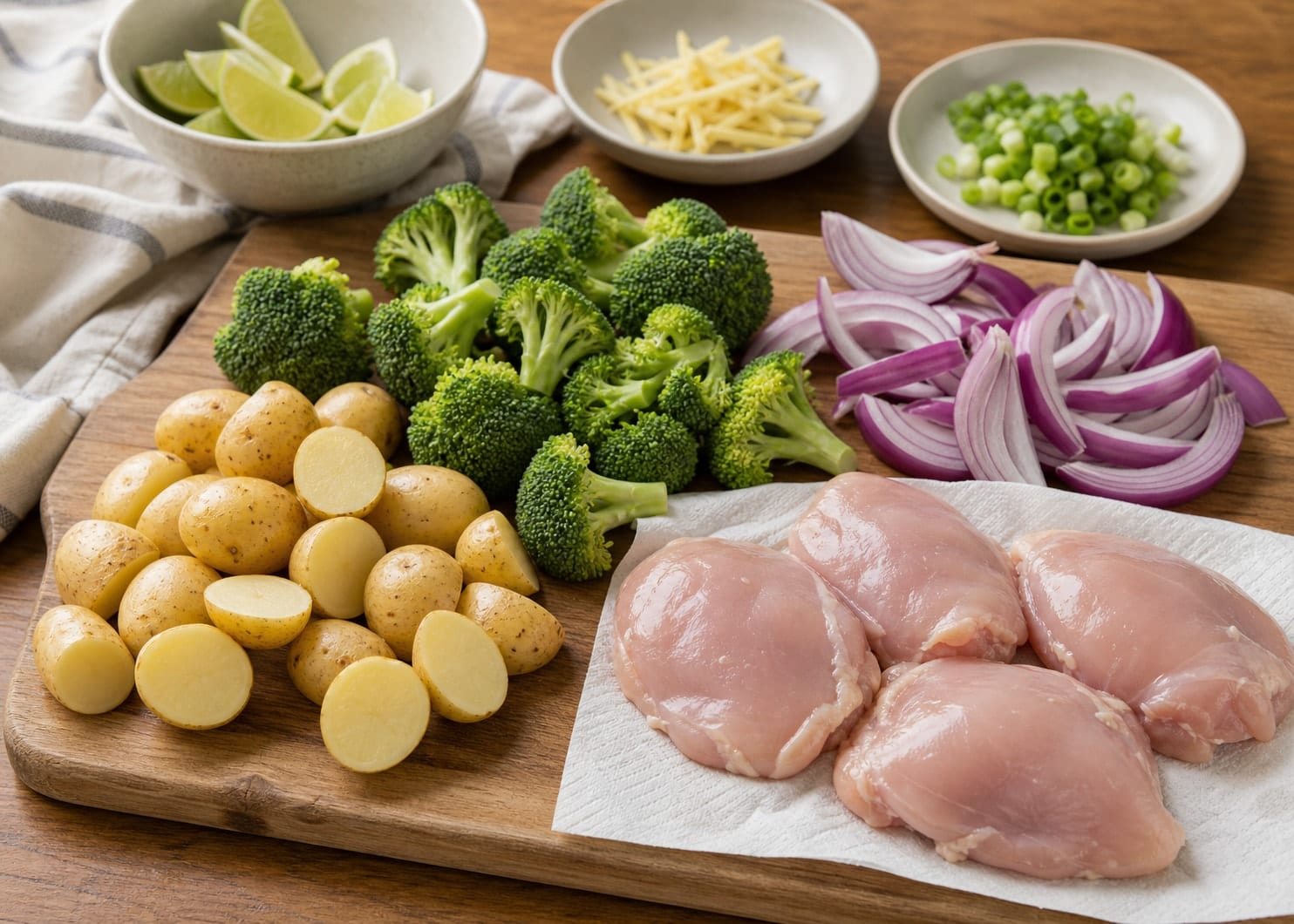 Fragrant Ginger Chicken Broccoli Traybake with Lime and Spring Onion cooking step 1: Prepare the tray.
