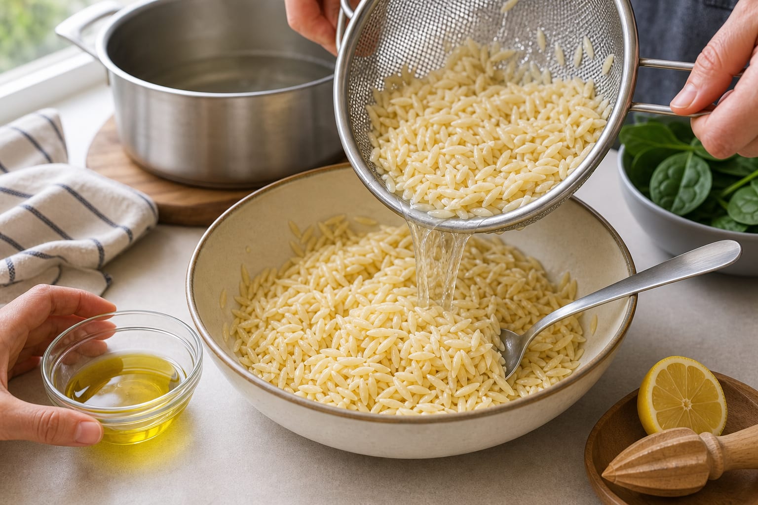 Greek Chicken Tzatziki Orzo Boxes cooking step 2: Cook the orzo.