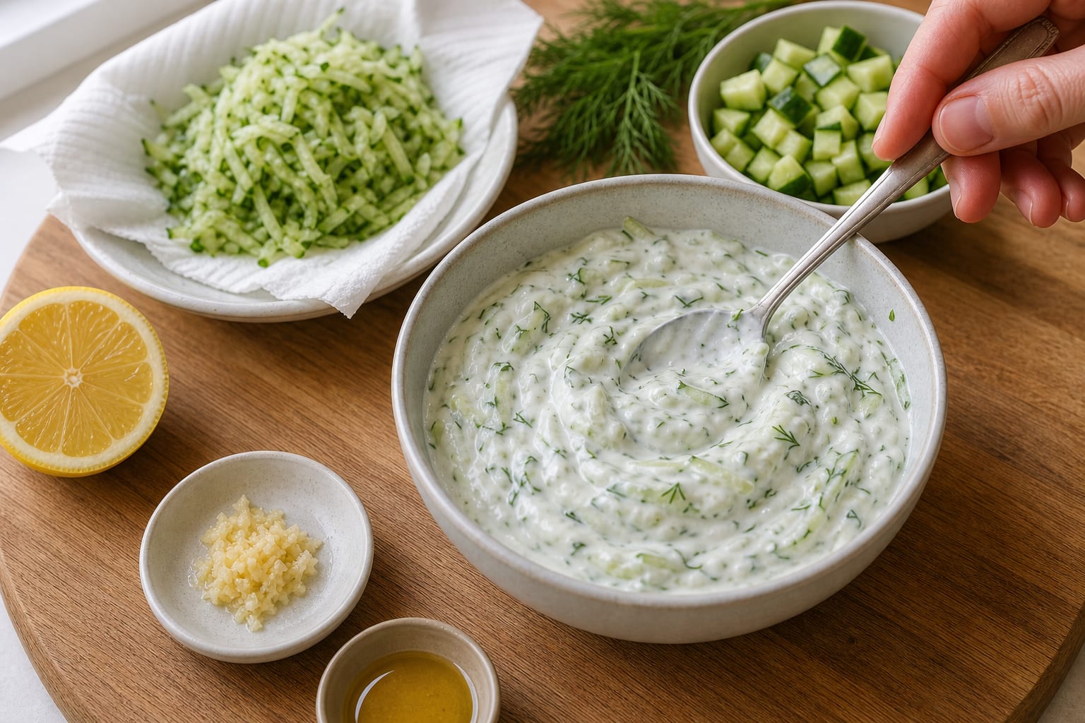 Greek Chicken Tzatziki Orzo Boxes cooking step 4: Make the tzatziki-style yogurt.
