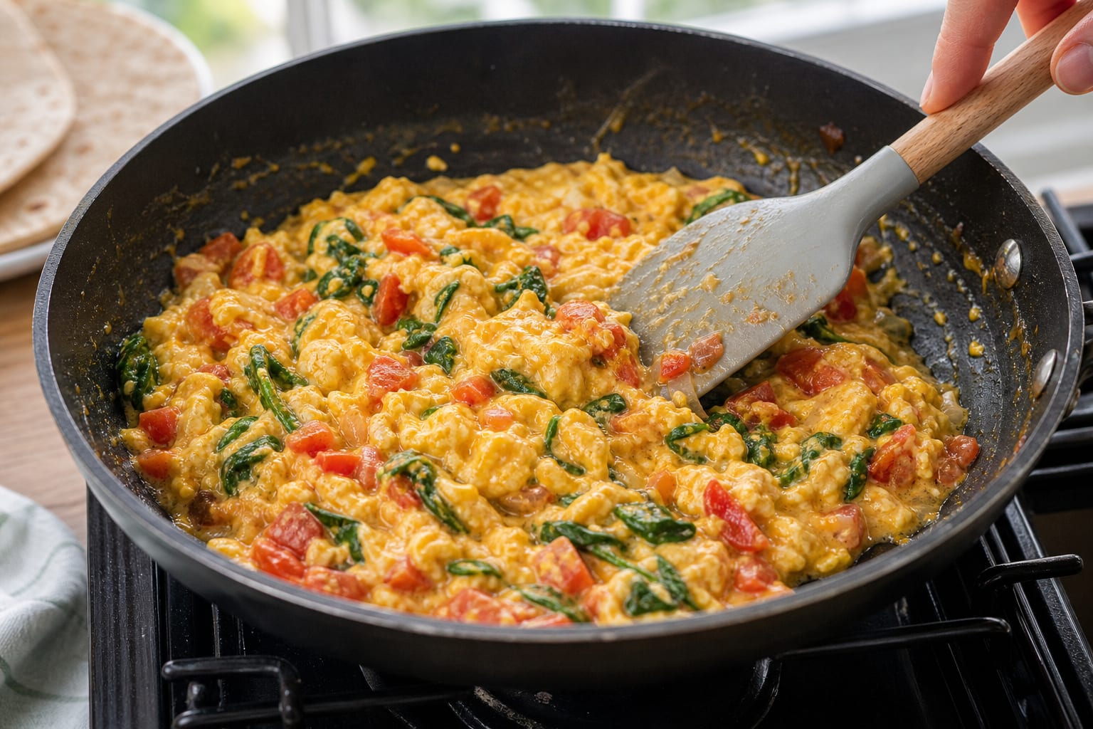 Indian-Style Masala Egg Breakfast Wraps cooking step 4: Scramble the eggs.