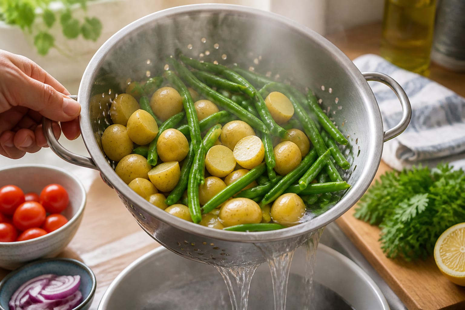 Lentil Potato Green Bean Lunch Boxes cooking step 2: Cook the potatoes and beans.
