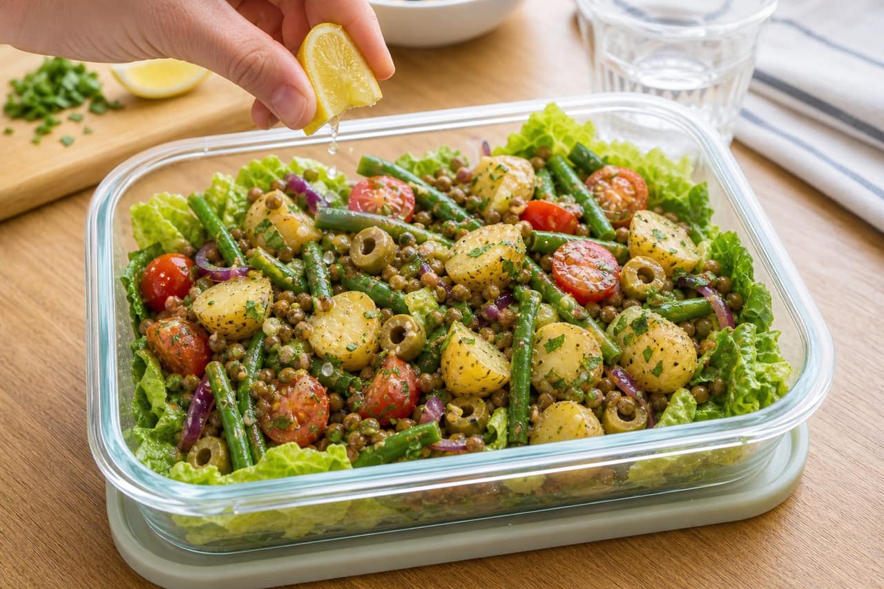 Lentil Potato Green Bean Lunch Boxes cooking step 6: Finish to serve.