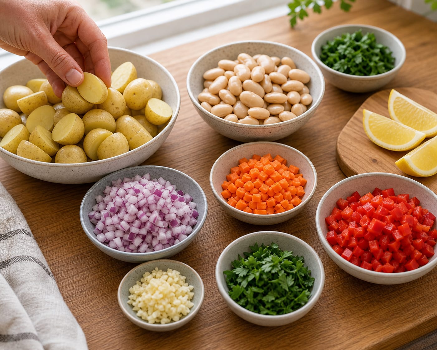 Butter Bean Tomato Stew cooking step 1: Prepare the vegetables.