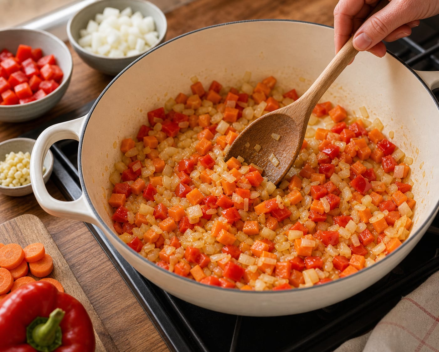 Butter Bean Tomato Stew cooking step 3: Soften the vegetables.