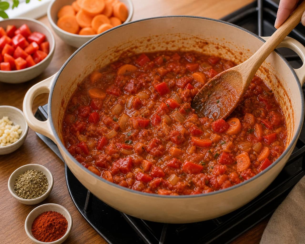 Butter Bean Tomato Stew cooking step 4: Build the tomato base.
