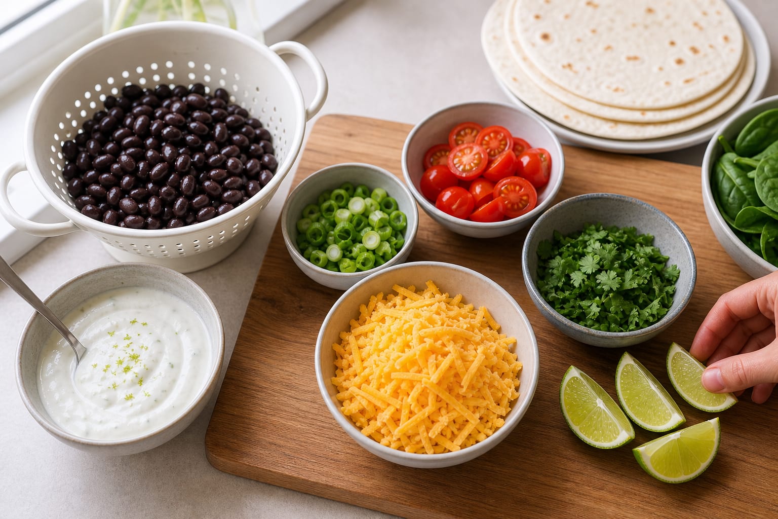 Mexican-Style Breakfast Bean Quesadillas cooking step 1: Prepare the fillings.