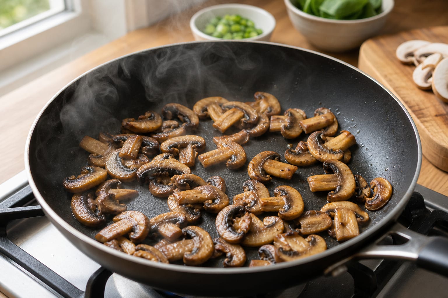 Miso Mushroom Egg Breakfast Rice Bowls cooking step 3: Brown the mushrooms.