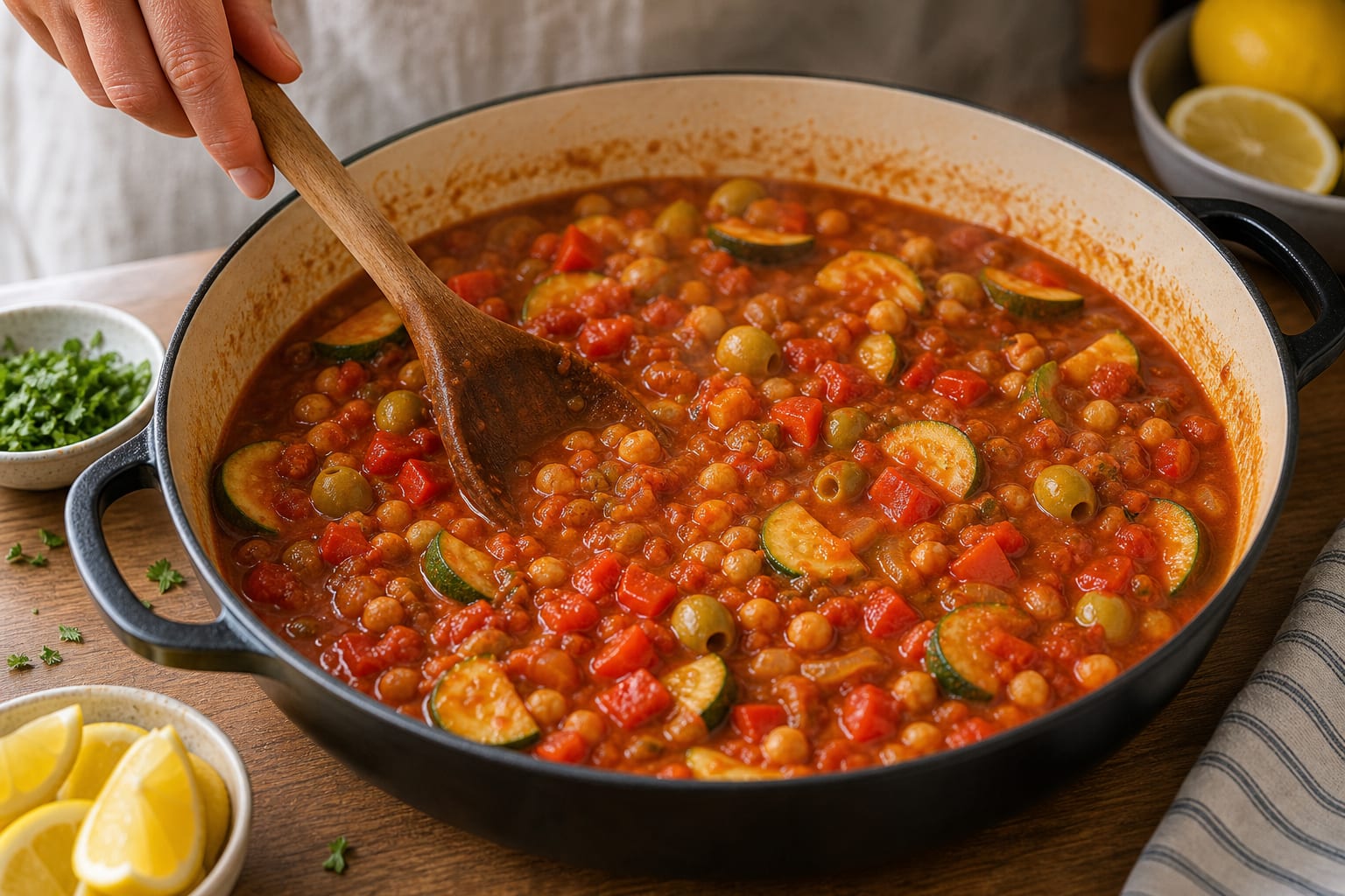 Moroccan-Style Fish Tagine Couscous Bowls cooking step 4: Simmer the tagine sauce.