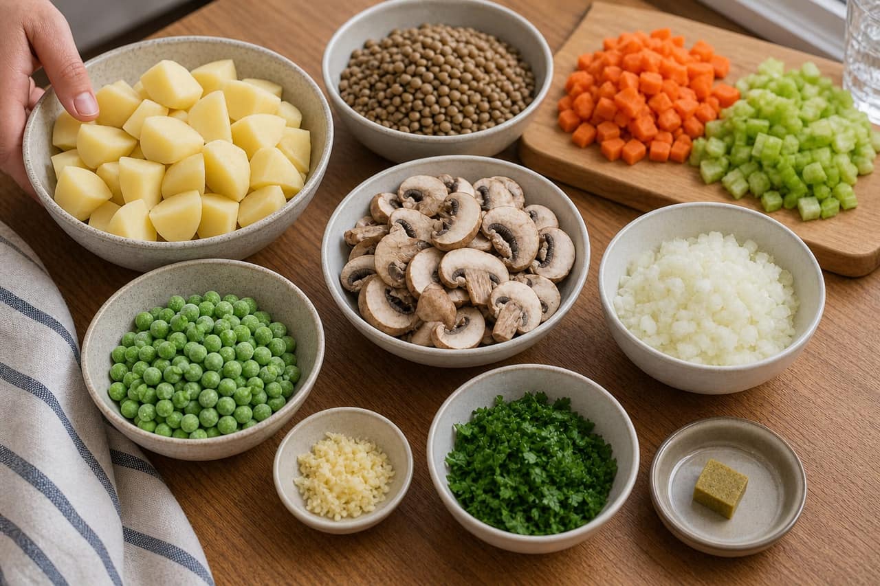 Mushroom Lentil Cottage Pie cooking step 1: Prepare the vegetables.