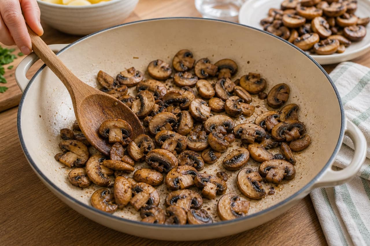Mushroom Lentil Cottage Pie cooking step 3: Brown the mushrooms.