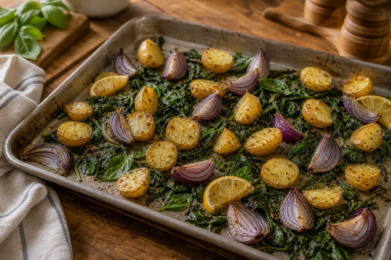 Oregano Chicken Spinach Traybake cooking step 3: Roast the vegetables.