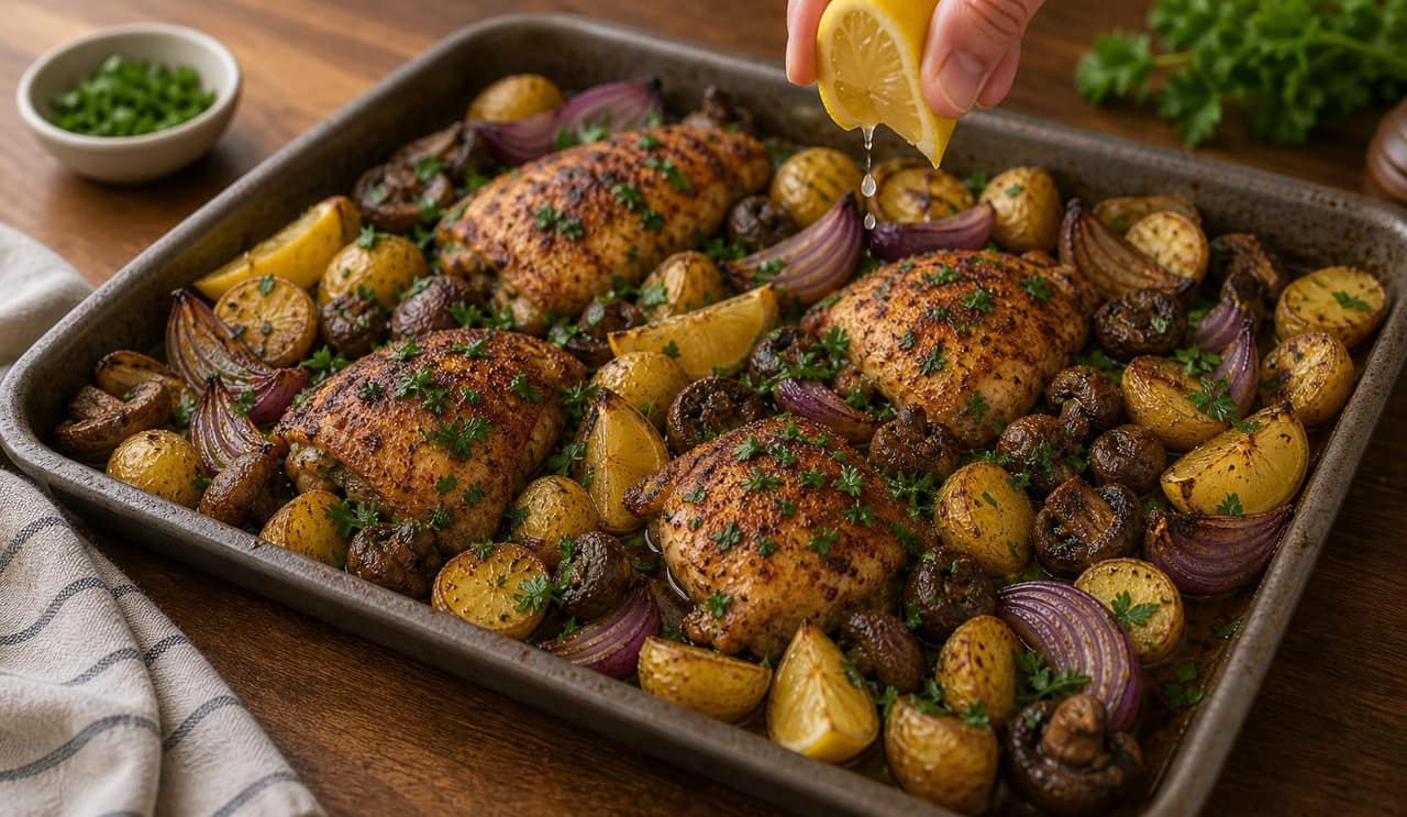 Paprika Chicken Mushroom Traybake cooking step 5: Add freshness.