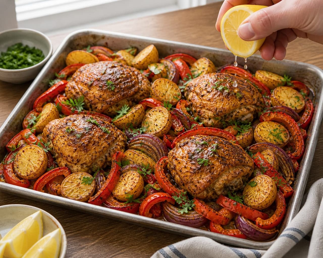 Smoky Paprika Chicken Pepper Traybake with Lemon and Parsley cooking step 5: Add freshness.