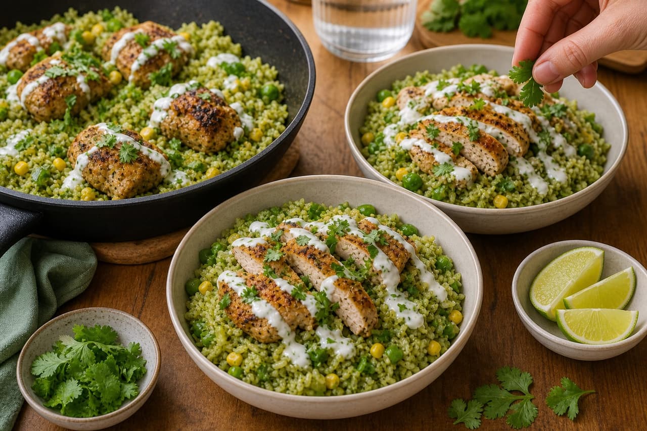 Peruvian-Style Green Chicken Rice Skillet cooking step 6: Serve the skillet.