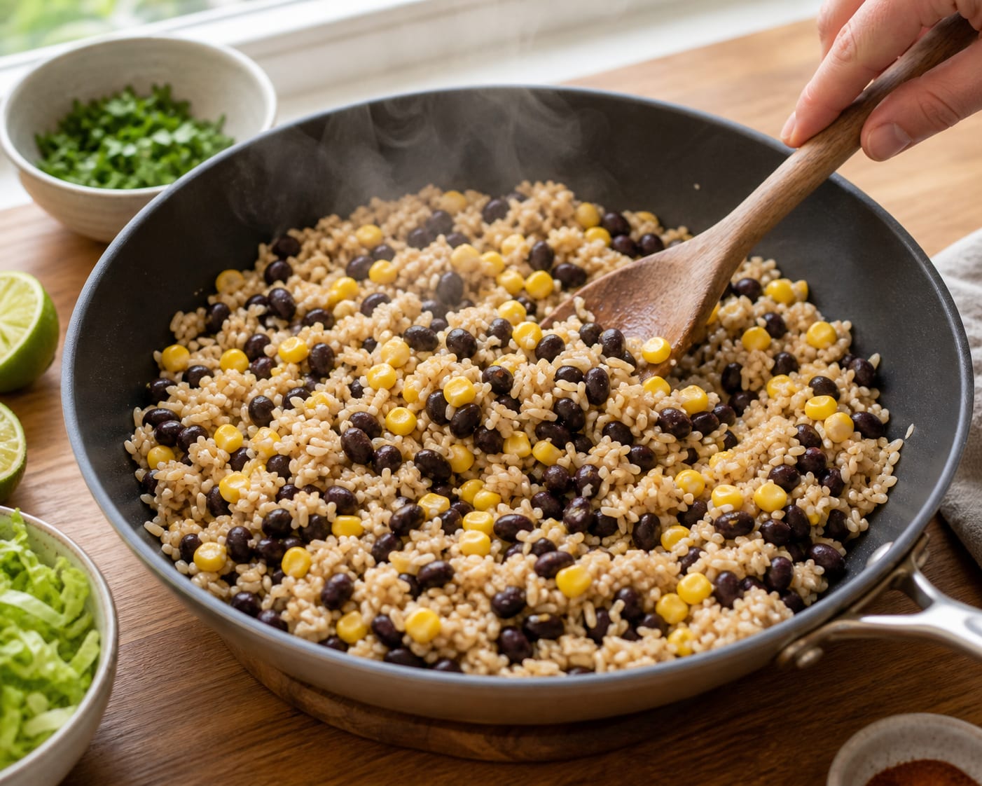 Sweet Potato Black Bean Rice Bowls cooking step 3: Warm the rice and beans.