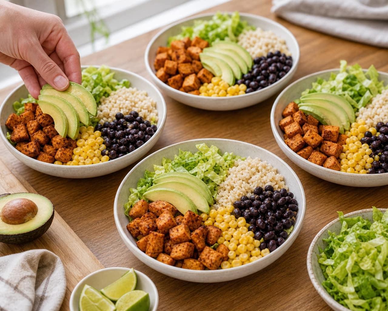Sweet Potato Black Bean Rice Bowls cooking step 5: Build the bowls.