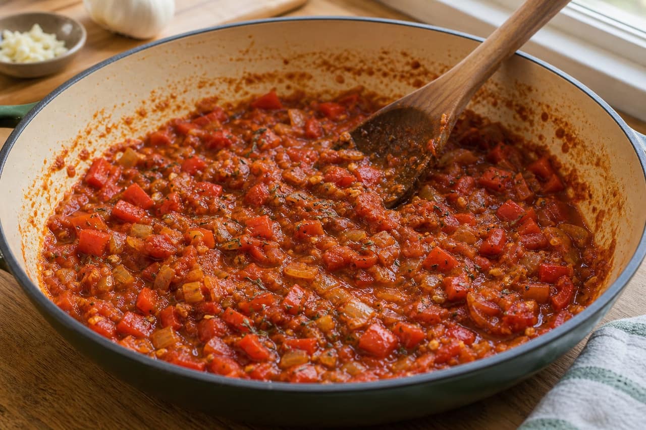 Smoky Tomato Kidney Bean Rice cooking step 3: Build the tomato base.