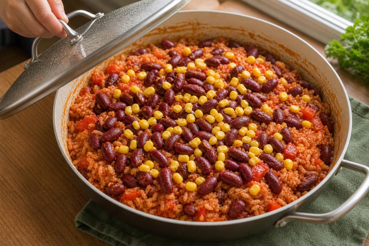 Smoky Tomato Kidney Bean Rice cooking step 5: Add the beans.