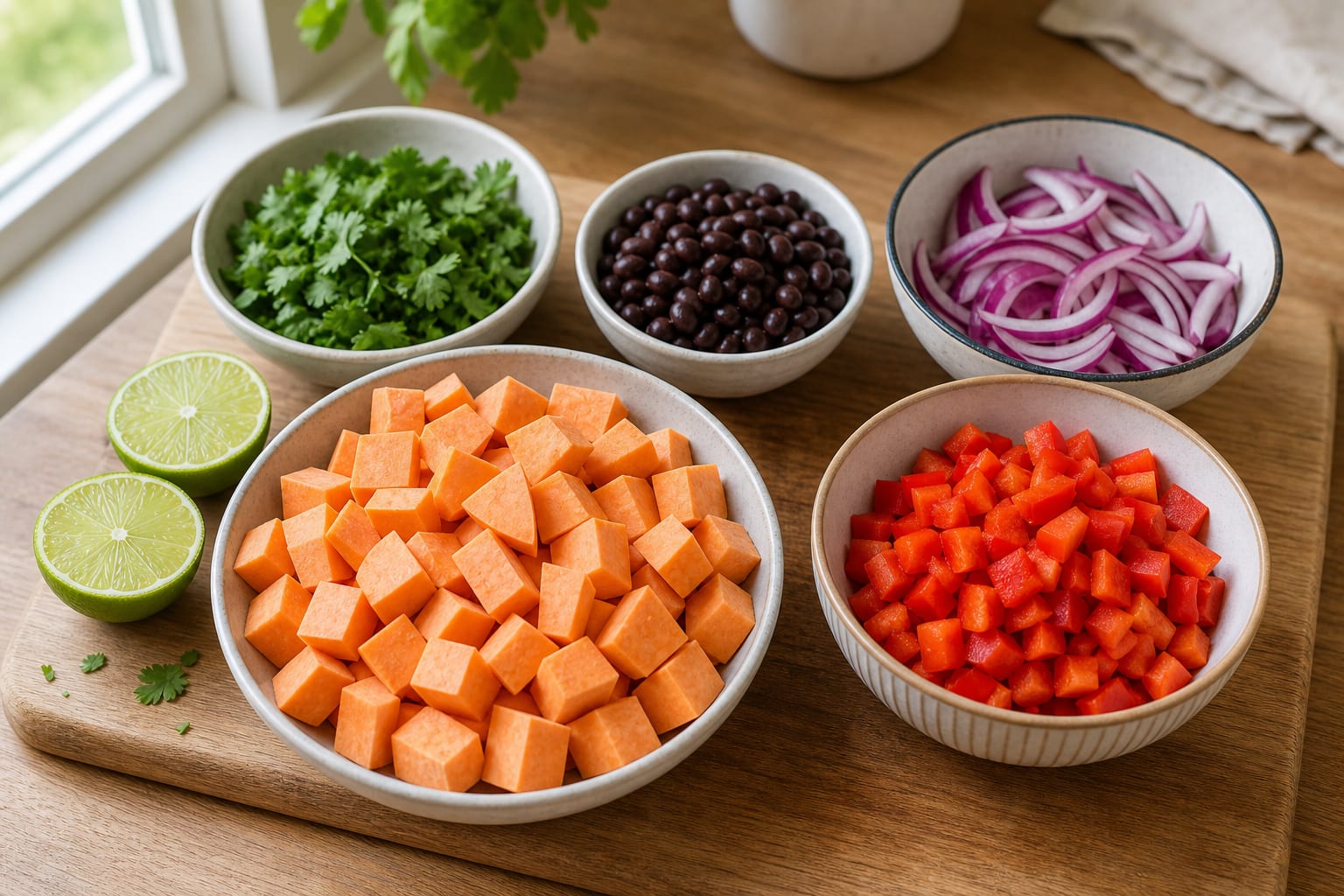 Sweet Potato Bean Breakfast Hash cooking step 1: Prepare the hash ingredients.