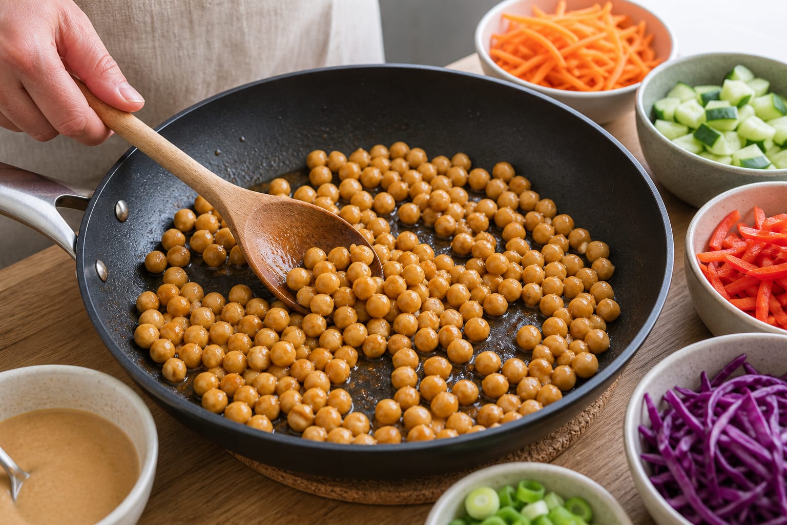 Thai-Style Peanut Chickpea Noodle Boxes cooking step 4: Warm the chickpeas.