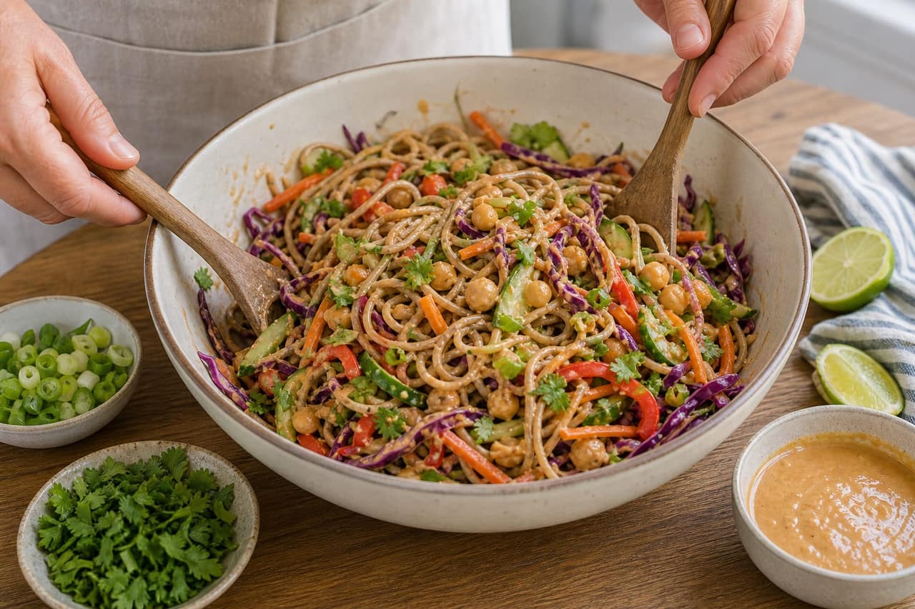 Thai-Style Peanut Chickpea Noodle Boxes cooking step 5: Toss the noodles.