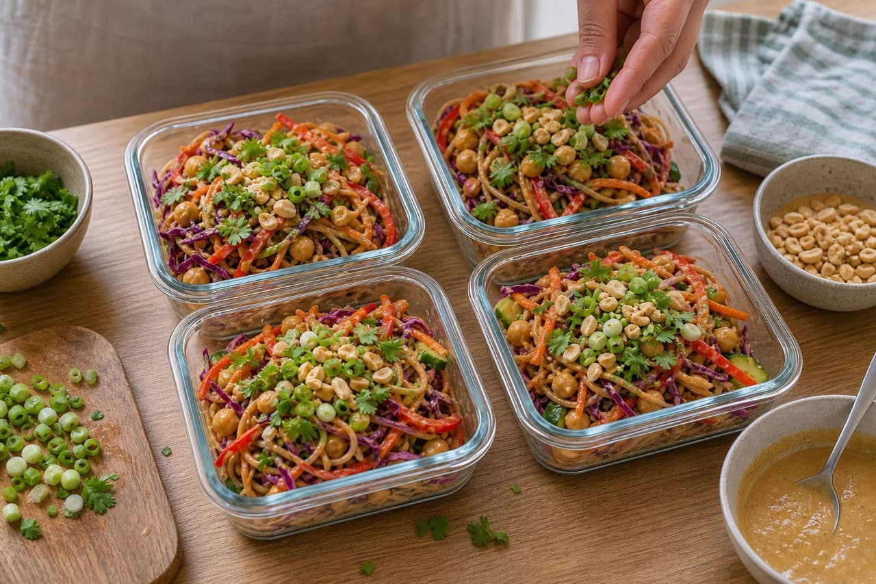 Thai-Style Peanut Chickpea Noodle Boxes cooking step 6: Pack the lunch boxes.