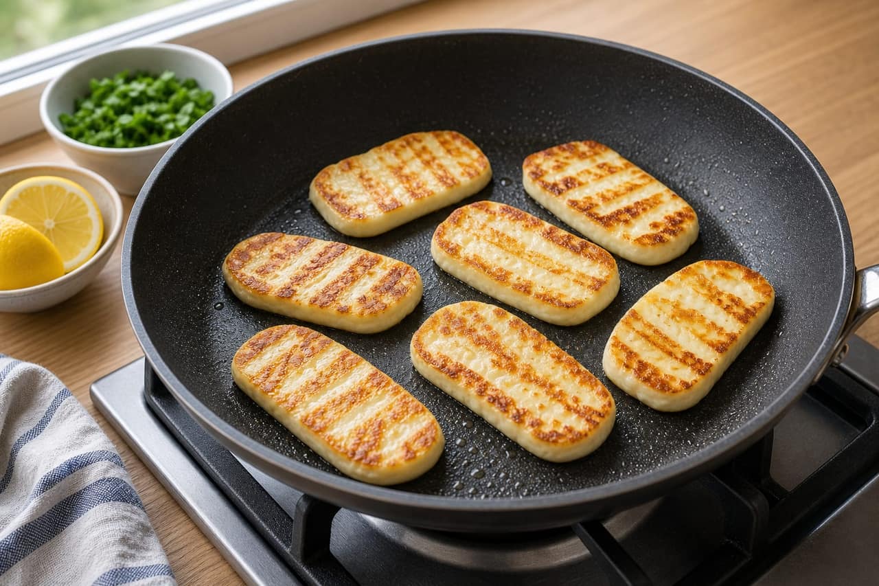 Turkish-Style Kisir Halloumi Lunch Boxes cooking step 4: Cook the halloumi.