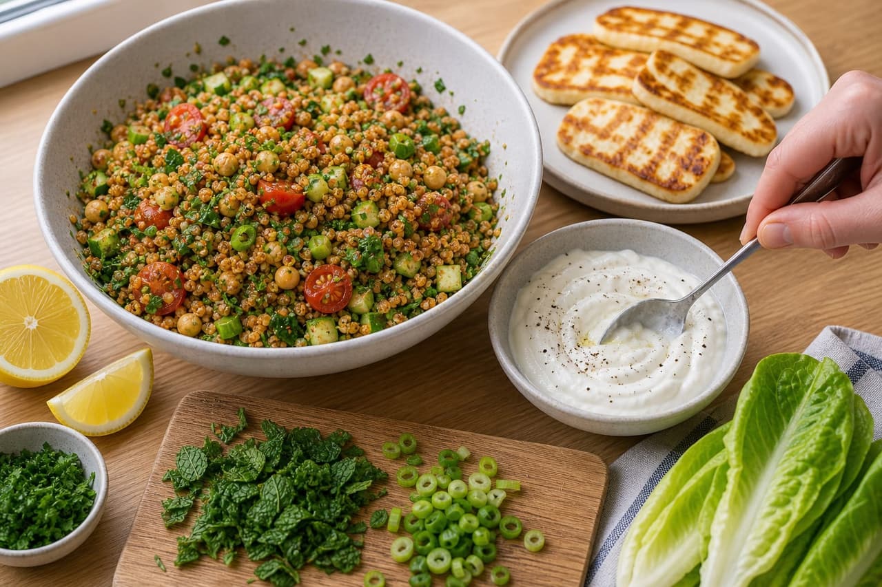 Turkish-Style Kisir Halloumi Lunch Boxes cooking step 5: Mix the yogurt.