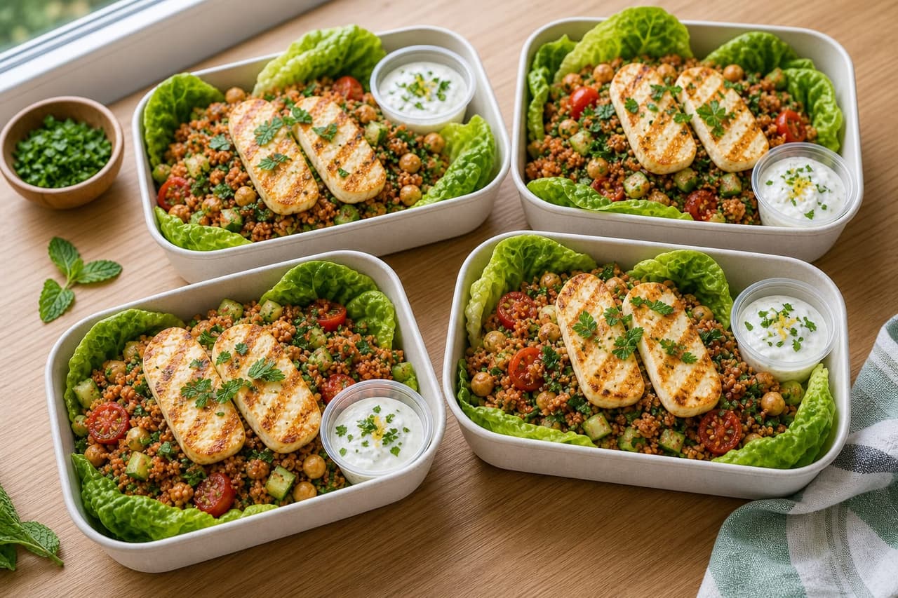 Turkish-Style Kisir Halloumi Lunch Boxes cooking step 6: Pack the lunch boxes.